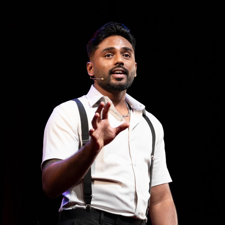 Arjun Kashetty speaking at TEDx Oshawa, host of the SCM Launchpad strategy call